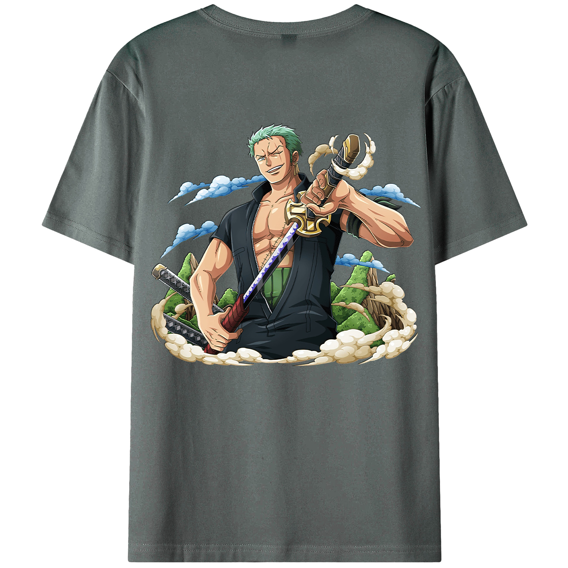 ワンピース ロロノア・ゾロ ONE PIECE Roronoa Zoro 綿100％ メンズ半袖Tシャツ（バックプリント） 通気性